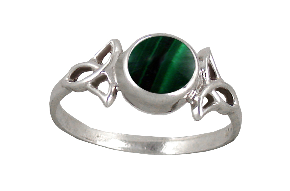 Sterling Silver Celtic Knotwork Ring With Malachite Size 5